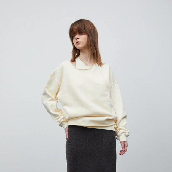 Source Unknown Double Asymmetric Layer Cream Beige Sweatshirt One Size - Picture 4 of 14